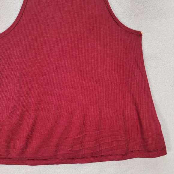 Free People Burgundy Ribbed Knit Boho Round Neck Racerback Flowy Tank Blouse - Picture 4 of 13